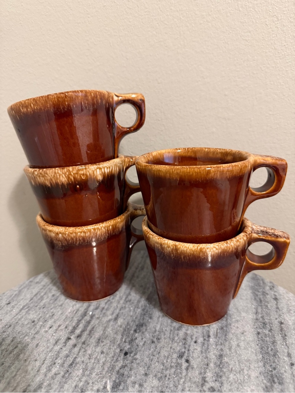 Vintage Hull Pottery Coffee Mugs - Brown Drip Glaze -Set of 5